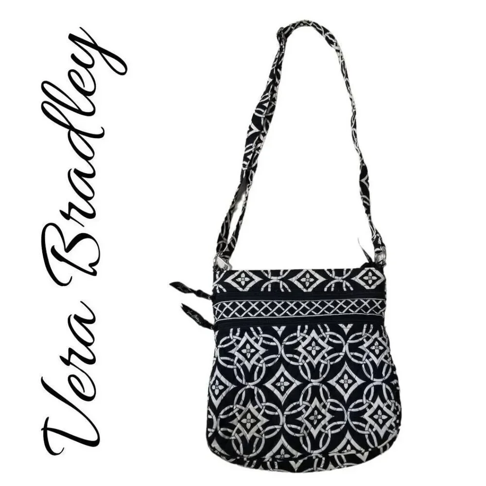 Vera Bradley Black & White Cotton Quilted Adjustable Crossbody or Shoulder Bag